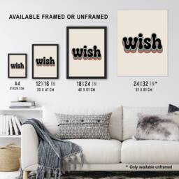 "Artery8 Wish Colourful Retro Rainbow Font Typography Wall Art Print in Beige - Size: W12"" x H16""" - thumbnail 3