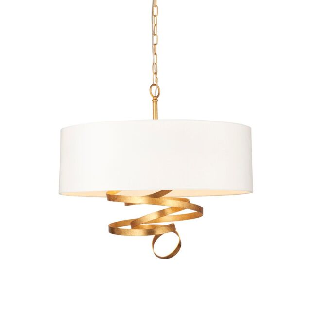 Loops Gold Leaf Ribbon Ceiling Pendant Light & Ivory Shade 3 Bulb Hanging Lamp Fitting - image 1