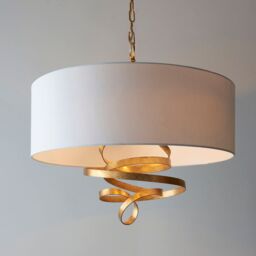 Loops Gold Leaf Ribbon Ceiling Pendant Light & Ivory Shade 3 Bulb Hanging Lamp Fitting - thumbnail 5