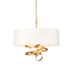Loops Gold Leaf Ribbon Ceiling Pendant Light & Ivory Shade 3 Bulb Hanging Lamp Fitting