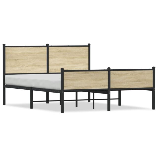 Berkfield Home Metal Bed Frame without Mattress Sonoma Oak 140x190 cm in Brown - image 1