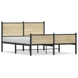 Berkfield Home Metal Bed Frame without Mattress Sonoma Oak 140x190 cm in Brown - thumbnail 2