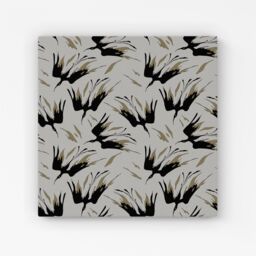 "Warren Reed - Designer Black & Gold Fire Bird Silhouettes Canvas in Grey - Size: W16"" x H16""" - thumbnail 1