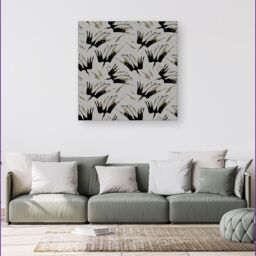"Warren Reed - Designer Black & Gold Fire Bird Silhouettes Canvas in Grey - Size: W16"" x H16""" - thumbnail 4