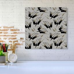 "Warren Reed - Designer Black & Gold Fire Bird Silhouettes Canvas in Grey - Size: W16"" x H16""" - thumbnail 2