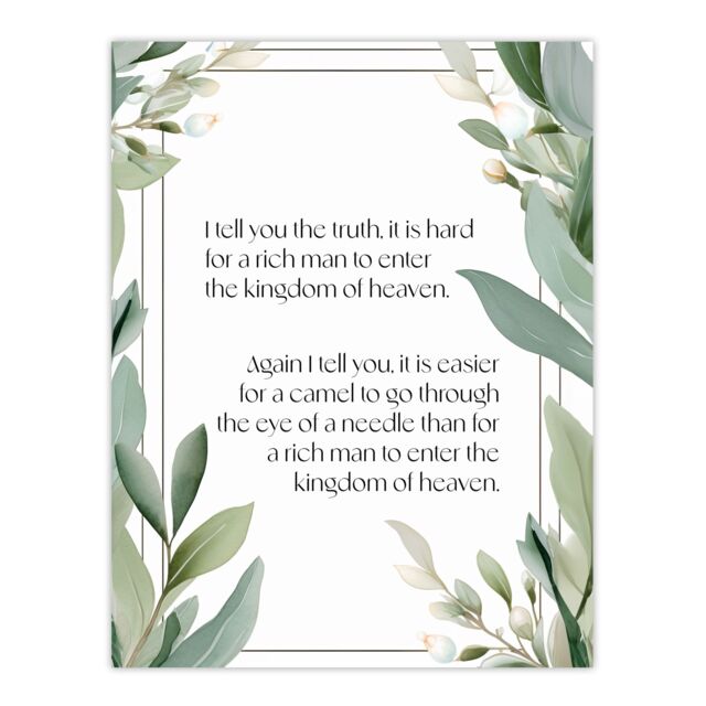 "Artery8 Wall Art Print Matthew 19:24 Jesus Christ Christian Bible God Quote Green Poster - Size: W18"" x H24""" - image 1