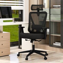 Gymax Mesh Ergonomic Office Chair Swivel Adjustable Task Chair Rocking Back in Black - thumbnail 7