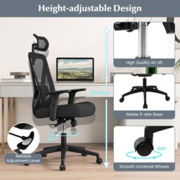 Gymax Mesh Ergonomic Office Chair Swivel Adjustable Task Chair Rocking Back in Black - thumbnail 2