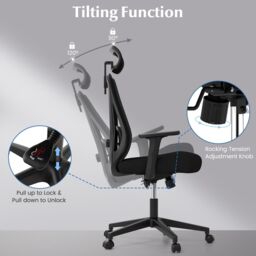 Gymax Mesh Ergonomic Office Chair Swivel Adjustable Task Chair Rocking Back in Black - thumbnail 3
