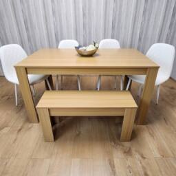 KOSY KOALA 6 Seater Light Wood Dining Table Set 4 White Gem Chairs & Bench in Brown - thumbnail 9