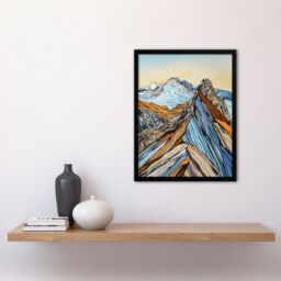"Artery8 Scafell Pike Mountain Peaks Stylised Landscape Framed Art Print in Blue - Size: W12"" x H16""" - thumbnail 4