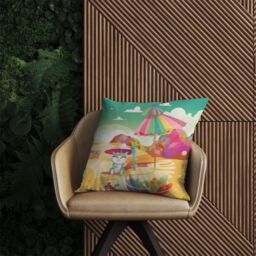 Warren Reed - Designer Kitten On A Beach Holiday Outdoor Cushion in Yellow - Size: 45 cm x 45 cm - thumbnail 2