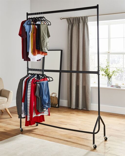House of Home Clothes Rail Two Tier Heavy Duty Garment Hanging Rack In Black 5ft long x 7ft - image 1