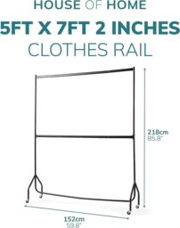 House of Home Clothes Rail Two Tier Heavy Duty Garment Hanging Rack In Black 5ft long x 7ft - thumbnail 2