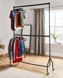 House of Home Clothes Rail Two Tier Heavy Duty Garment Hanging Rack In Black 5ft long x 7ft - thumbnail 1