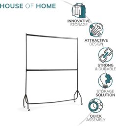 House of Home Clothes Rail Two Tier Heavy Duty Garment Hanging Rack In Black 5ft long x 7ft - thumbnail 5