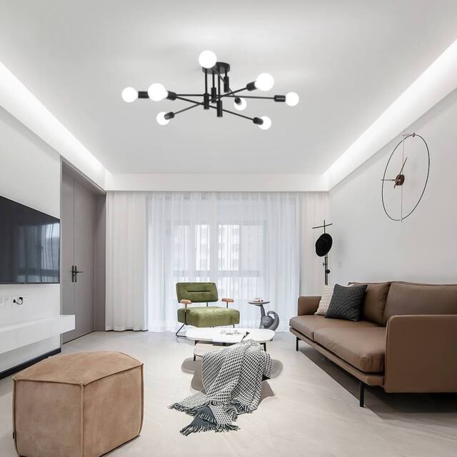 NIVOR 8 -Light Black Dimmable Sputnik Sphere Semi Flush Mount Ceiling Light - image 1