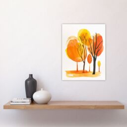 "Artery8 Abstract Park Autumn Trees Watercolour Painting Wall Art Print in Orange - Size: W24"" x H32""" - thumbnail 4