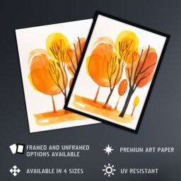 "Artery8 Abstract Park Autumn Trees Watercolour Painting Wall Art Print in Orange - Size: W24"" x H32""" - thumbnail 2
