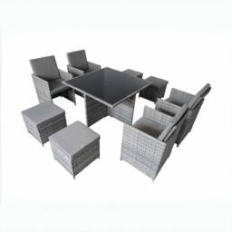 FURNITURE ONE Cube Garden Dining Set, 9 Pieces Rattan Furniture Set with Cushions in Grey - Size: 1 Pack - thumbnail 5