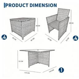 FURNITURE ONE Cube Garden Dining Set, 9 Pieces Rattan Furniture Set with Cushions in Grey - Size: 1 Pack - thumbnail 7