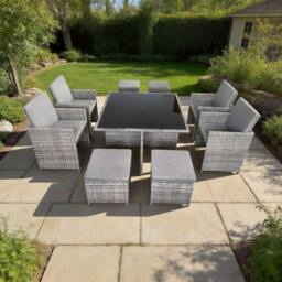 FURNITURE ONE Cube Garden Dining Set, 9 Pieces Rattan Furniture Set with Cushions in Grey - Size: 1 Pack - thumbnail 2