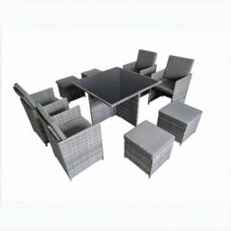 FURNITURE ONE Cube Garden Dining Set, 9 Pieces Rattan Furniture Set with Cushions in Grey - Size: 1 Pack - thumbnail 6