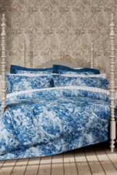 Sanderson 'Fringed Tulip Toile' Cotton Duvet Cover Set in Blue - Size: Double - thumbnail 1