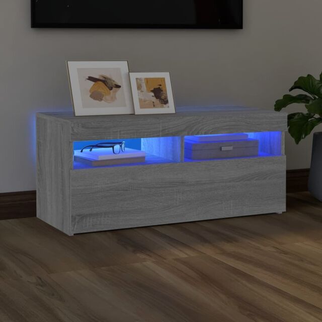Berkfield Home TV Cabinet with LED Lights Grey Sonoma 90x35x40 cm - Size: 90 x 35 x 40 cm - image 1
