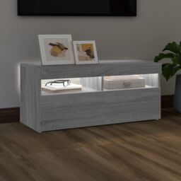 Berkfield Home TV Cabinet with LED Lights Grey Sonoma 90x35x40 cm - Size: 90 x 35 x 40 cm - thumbnail 3