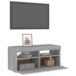 Berkfield Home TV Cabinet with LED Lights Grey Sonoma 90x35x40 cm - Size: 90 x 35 x 40 cm - thumbnail 6