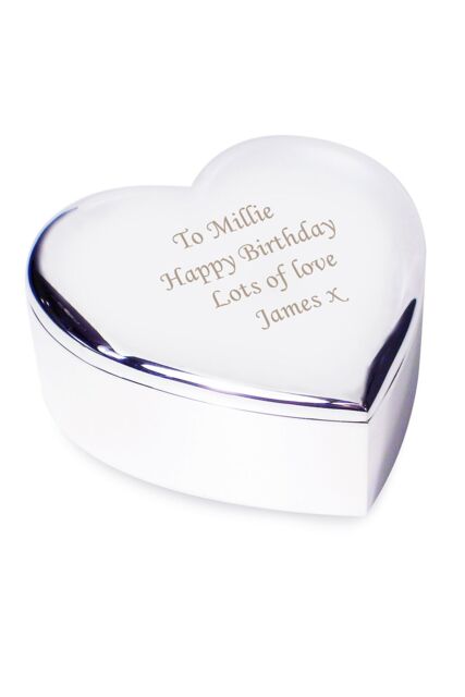 Personalised Memento Company Women's Personalised Heart Trinket Box in Metallic Silver - image 1