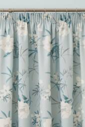 Dreams & Drapes 'Eve' 100% Cotton Floral Pair of Pencil Pleat Curtains With Tie-Backs in Duck Egg Blue - Size: 117 cm width x 137 cm drop - thumbnail 3