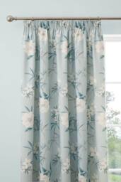 Dreams & Drapes 'Eve' 100% Cotton Floral Pair of Pencil Pleat Curtains With Tie-Backs in Duck Egg Blue - Size: 117 cm width x 137 cm drop - thumbnail 4