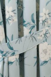 Dreams & Drapes 'Eve' 100% Cotton Floral Pair of Pencil Pleat Curtains With Tie-Backs in Duck Egg Blue - Size: 117 cm width x 137 cm drop - thumbnail 5