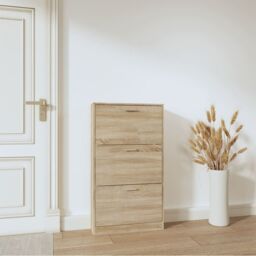 Berkfield Home Shoe Cabinet Oak 59x17x108 cm Engineered Wood in Brown - Size: 59 x 17 x 108 cm - thumbnail 3