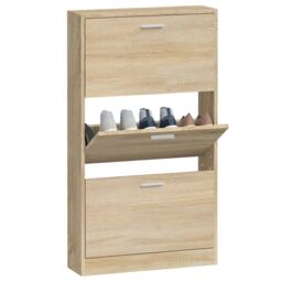 Berkfield Home Shoe Cabinet Oak 59x17x108 cm Engineered Wood in Brown - Size: 59 x 17 x 108 cm - thumbnail 4