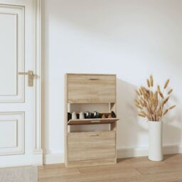 Berkfield Home Shoe Cabinet Oak 59x17x108 cm Engineered Wood in Brown - Size: 59 x 17 x 108 cm