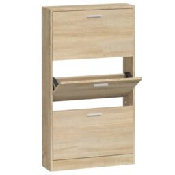 Berkfield Home Shoe Cabinet Oak 59x17x108 cm Engineered Wood in Brown - Size: 59 x 17 x 108 cm - thumbnail 2