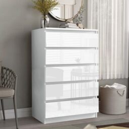 LUXURY LIFE Carlton Gloss Chest of Drawers 5 Drawer Cabinet in White