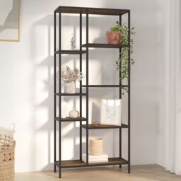 Berkfield Home Book Shelf 80x30x180 cm Steel & Engineered Wood in Brown - Size: 80 x 30 x 180 cm - thumbnail 1