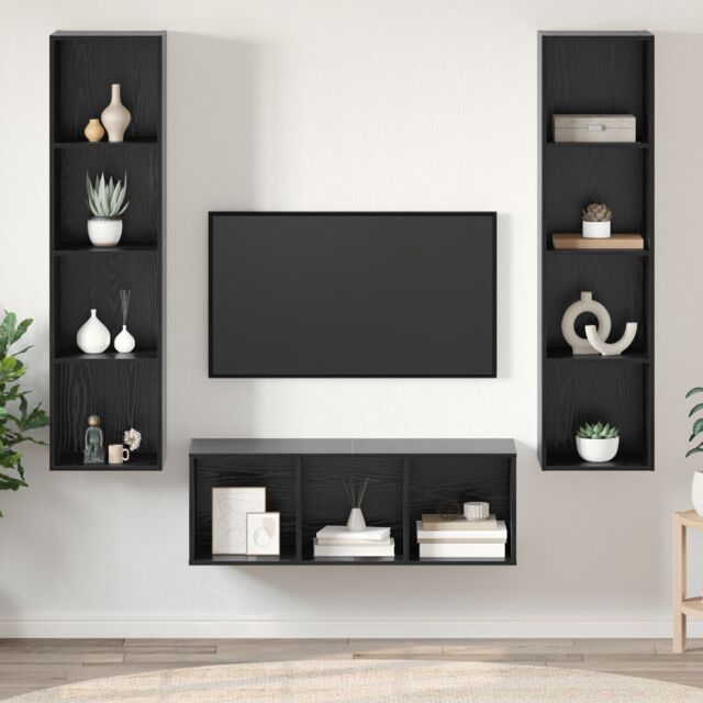 Berkfield Home TV Cabinet Set with Shelf Wall-mounted with Storage 3 pcs Black oak 37 x 37 x 142.5 cm - image 1