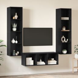 Berkfield Home TV Cabinet Set with Shelf Wall-mounted with Storage 3 pcs Black oak 37 x 37 x 142.5 cm - thumbnail 4