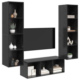 Berkfield Home TV Cabinet Set with Shelf Wall-mounted with Storage 3 pcs Black oak 37 x 37 x 142.5 cm - thumbnail 3