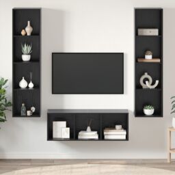 Berkfield Home TV Cabinet Set with Shelf Wall-mounted with Storage 3 pcs Black oak 37 x 37 x 142.5 cm - thumbnail 1
