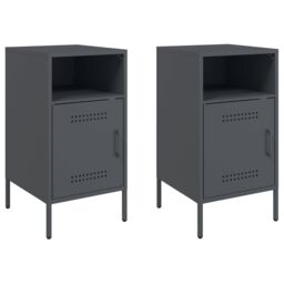 Berkfield Home Bedside Cabinets 2 pcs Anthracite 36x39x68 cm Steel in Black - Size: 36 x 39 x 68 cm - thumbnail 2