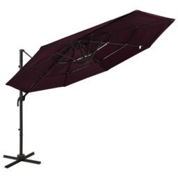 Berkfield Home 4-Tier Parasol with Aluminium Pole Bordeaux Red 3x3 m - thumbnail 1
