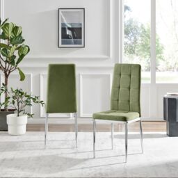 FurnitureboxUK Set 2 Paloma Modern Fabric Dining Chairs On Silver Legs in Green - thumbnail 2