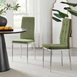 FurnitureboxUK Set 2 Paloma Modern Fabric Dining Chairs On Silver Legs in Green