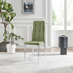 FurnitureboxUK Set 2 Paloma Modern Fabric Dining Chairs On Silver Legs in Green - thumbnail 3